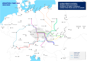 Mapa linek nočních vlaků ČD v roce 2024. Foto: České dráhy