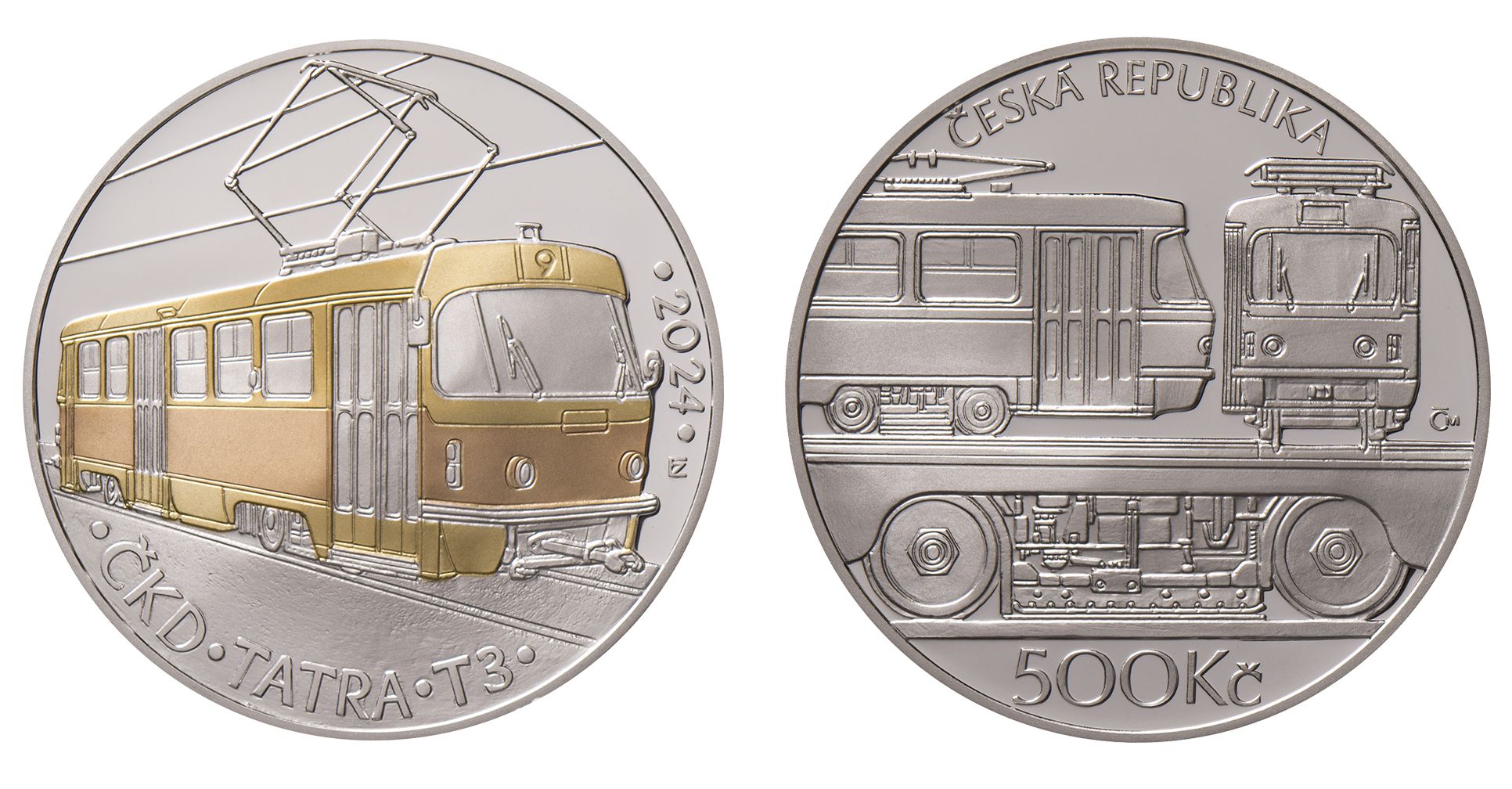 Pamětní mince ČKD Tatra T3 vydaná ČNB z řady Slavné dopravní prostředky. Foto: ČNB