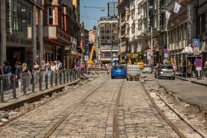 Rekonstrukce tramvajové trati ve Vodičkově ulici (červenec 2024) Foto: PID