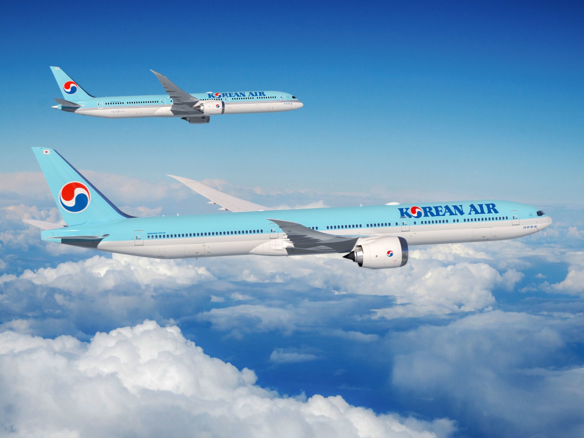 Boeingy 777X a 787 v barvách letecké společnosti Korean Air. Zdroj: Boeing