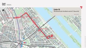 Mapa části nové vídeňské tramvajové linky 12. Zdroj: Wiener Linien