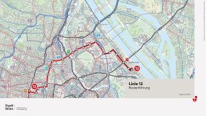 Mapa části nové vídeňské tramvajové linky 12. Zdroj: Wiener Linien
