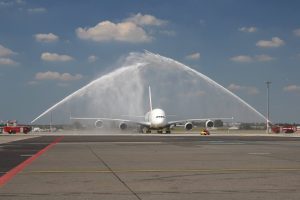 Airbus A380 Emirates v Praze.
Zdroj: Letiště Praha