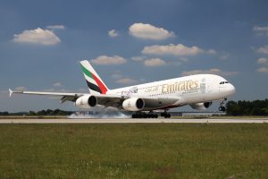 Airbus A380 Emirates v Praze.
Zdroj: Letiště Praha