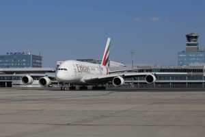 Airbus A380 Emirates v Praze. Zdroj: Letiště Praha