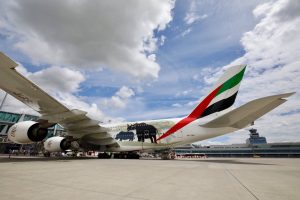 Airbus A380 Emirates v Praze.
Zdroj: Letiště Praha