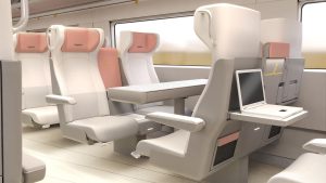 Interiér nové jednotky American Pioneer 220 pro Brightline West. Foto: Siemens