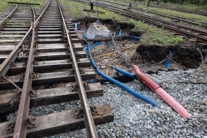 Poškození trati u stanice Kłodzko Glowny. Foto: Ministerstvo infrastruktury