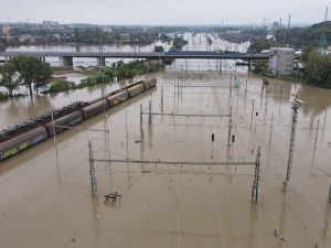 Železniční uzel Ostrava pod vodou. Zdroj: Správa železnic