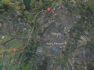 Mosty na ulici Závodní v Ostravě na mapě.Zdroj: Google Earth