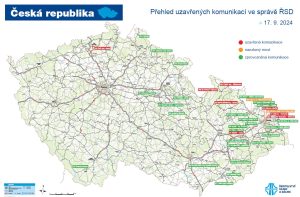 Mapa silnic uzavřených po povodních. Zdroj: ŘSD