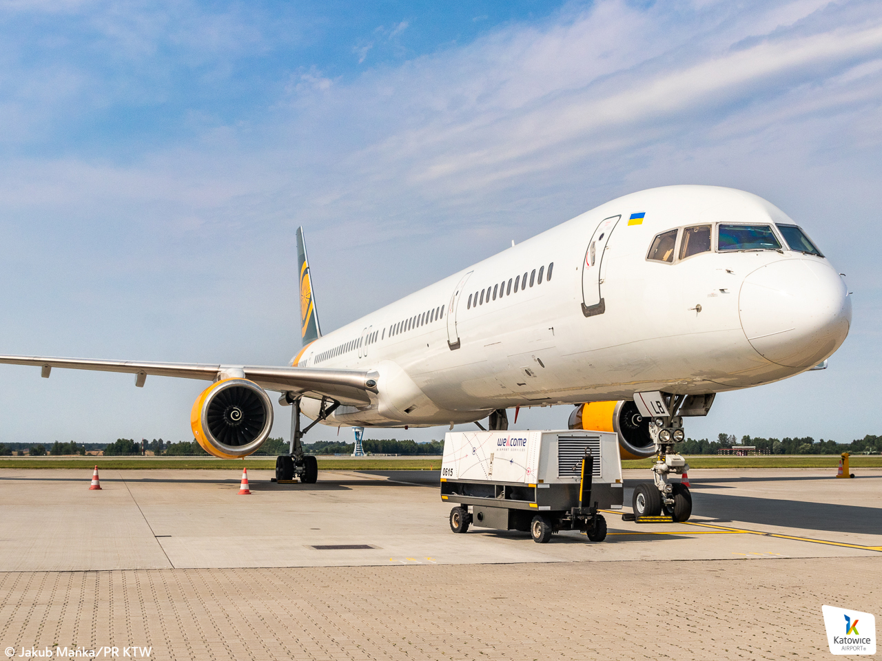 Boeing 757-300 Skyline Express Airlines v Katovicích. Zdroj: Jakub Manka / PR Katowice Airport