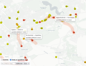 Mapa úseků se zpožděním PID. Zdroj: Ropid