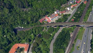 Západní část Branického mostu navazující na Chuchelský tunel. Zdroj: Mapy.cz - 3D pohled