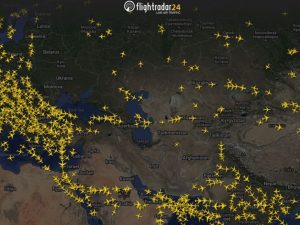 Prázdné nebe nad Blízkým východem.Zdroj: Flightradar24.com