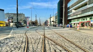 Poslední práce na prodloužení tramvajové trati na Pankrác. Foto: DPP