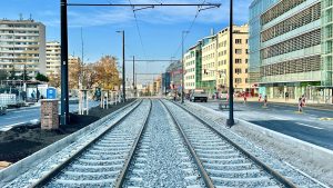 Poslední práce na prodloužení tramvajové trati na Pankrác. Foto: DPP