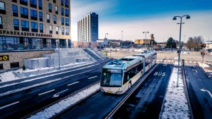 Tříčlánkový elektrobus Solaris v Aarlborgu. Foto: Solaris