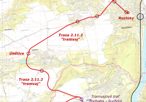 Návrh prodloužení tramvajové trati ze Suchdola do Roztok. Zdroj: Středočeský kraj