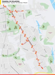 Mapa nové trati do Wilanówa.Zdroj: Tramwaje Warszawskie