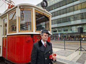 Otevření prodloužení tramvajové trati na zastávku Pankrác a technický ředitel DPP Jan Šurovský. Foto: Zdopravy.cz / Jan Nevyhoštěný