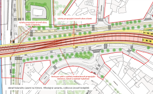 Urbanistický návrh navazující na rekonstrukci Vyšehradského mostu. Zdroj: Vysehradskymost.cz