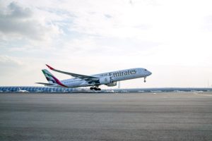 Airbus A350-900 letecké společnosti Emirates na svém prvním komerčním letu s cestujícími.
Zdroj: Emirates