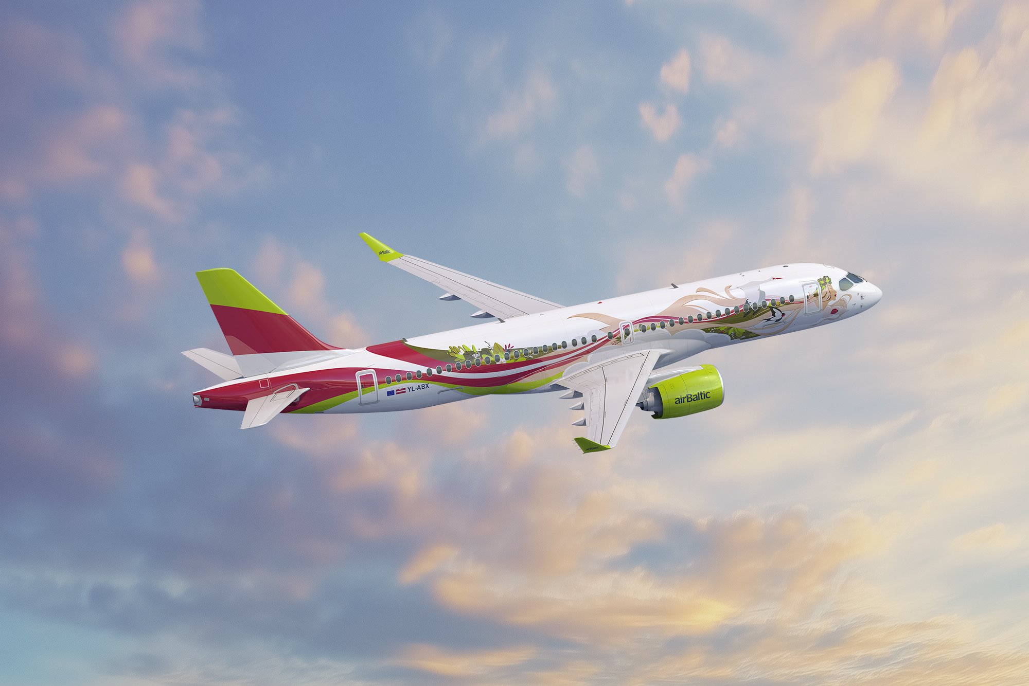 Padesátý Airbus A220-300 ve speciálních barvách airBaltic. Zdroj: airBaltic