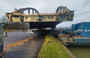 Splavení a demolice původního mostu v německém Münsteru. Foto: Metrostav