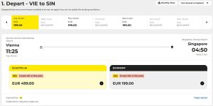 Příklad jednosměrné letenky z Vídně.Zdroj: flyscoot.com