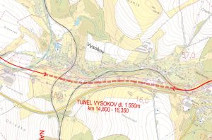 Mapa tunelu u Vysokova. Foto: Správa železnic