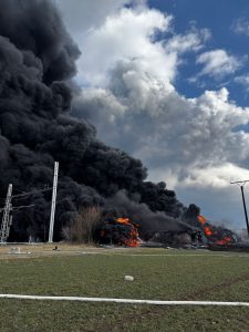 Požár nákladního vlaku u Hustopečí nad Bečvou. Foto: HZS ČR