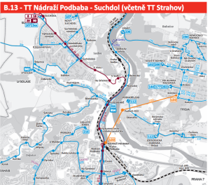 Plánovaná tramvajová trať Podbaba - Suchdol. Zdroj: ROPID