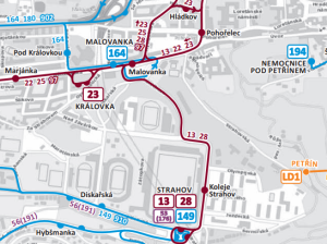 Plánovaná tramvajová trať Malovanka - Strahov. Zdroj: ROPID