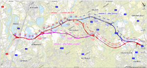 Posuzované varianty nové komunikace na Karvinsku.Zdroj: Územní studie Dopravní obslužnosti Karvinska