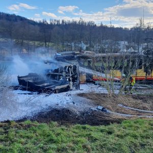 Nehoda tramvaje a cisterny v Německu u obce Zeutern. Foto: Feuerwehr Stadt Östringen 