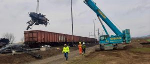 Odstraňování následků nehody v Hustopečích nad Bečvou. Foto: Správa železnic