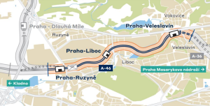 Úsek Veleslavín - Ruzyně modernizované tratě Praha - letiště - Kladno (PRAK). Zdroj: SŽ