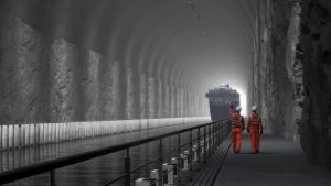 Lodní tunel skrz norský poloostrov Stad, vizualizace. Pramen: Kystverket/Snøhetta/Plomp