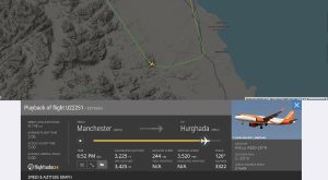 Průběh letu z Manchesteru do Hurghady před přiblížením na letiště. Foto: FR24.com