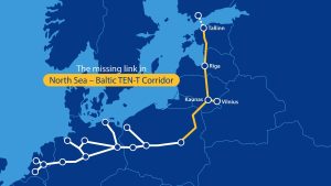 Mapa projektu Rail Baltica. Zdroj: Rail Baltica