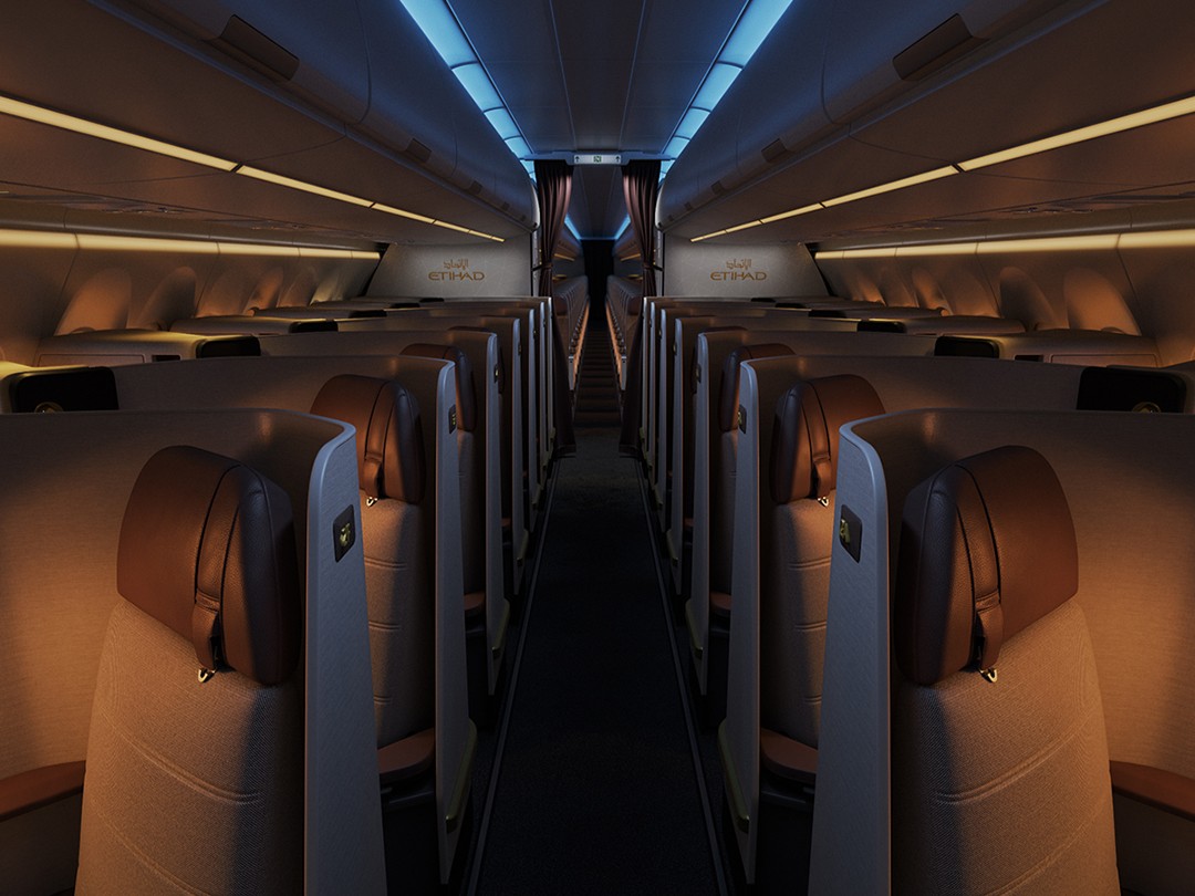 Interiér Airbusu A321LR Etihad Airways. Zdroj: Etihad