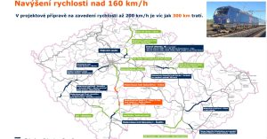 Tratě v projektové přípravě na rychlost více než 160 km/h. Pramen: SŽ