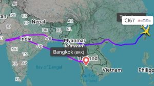 Let China Airlines odkloněný do Bangkoku.Zdroj: Flightradar24