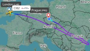 Let China Airlines odkloněný do Prahy.Zdroj: Flightradar24