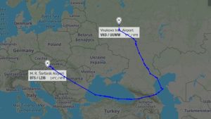 Trasa ficovy cesty do Moskvy.Zdroj: airnavradar.com