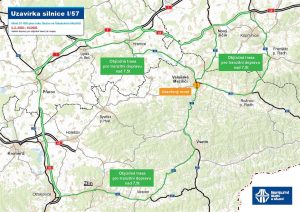 Objízdná trasa pro auta nad 7,5 t při uzavírce mostu e Valašském Meziříčí. Foto: ŘSD