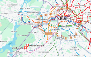 Chystané prodloužení berlínského metra linky U3 mezi stanicemi Krumme Lanke a náměstím Mexikoplatz. Zdroj: Google Maps