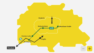 Chystané prodloužení berlínského metra linky U3 mezi stanicemi Krumme Lanke a náměstím Mexikoplatz. Zdroj: BVG