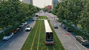 Tramvajová trať do Malešic v Počernické ulici. Zdroj: Metroprojekt Praha, Ateliér Onixia